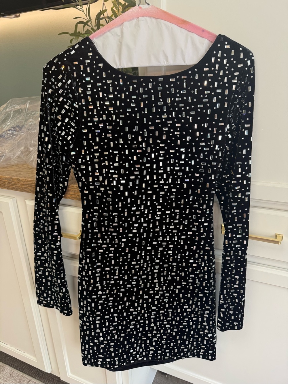 Homecoming Dress - Black Mirror-Style Embellished Long Sleeve Dress